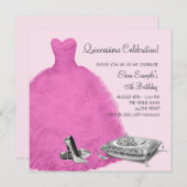 Rosa Ball Gown High Heel Shoes Pink Quinceanera Einladung (Vorne/Hinten)