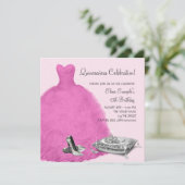 Rosa Ball Gown High Heel Shoes Pink Quinceanera Einladung (Stehend Vorderseite)