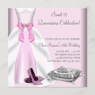 Rosa Ball Gown High Heel Shoes Quinceanera Einladung