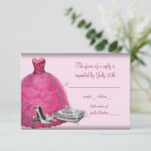 Rosa Ball Gown High Heel Shoes Quinceanera UAWG RSVP Karte (Stehend Vorderseite)