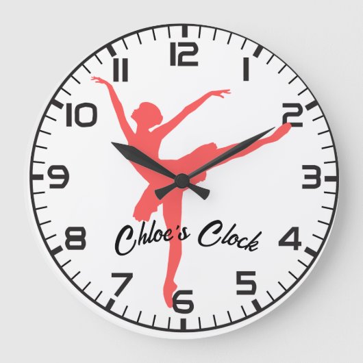 Rosa Ballerina. Anpassbarer Name. Große Wanduhr (Vorderseite)