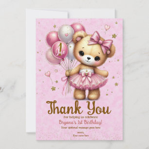 Rosa Ballerina Bär Glitter Ballon Danke schön Einladung