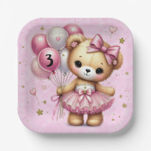 Rosa Ballerina-Bär Glitterballon Geburtstagsfeier Pappteller