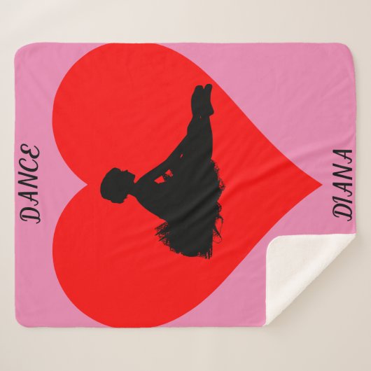 Rosa Ballerina Decke mit rotem Herz. Sherpadecke (Vorderseite (Horizontal))