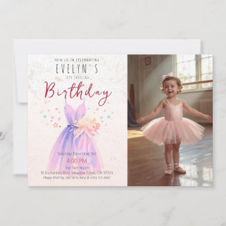 Rosa Ballerina Geburtstagsmädchen Foto Tutu Party Einladung