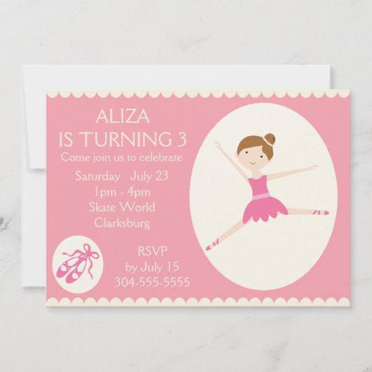 Rosa Ballerina Geburtstagsparty Einladung (Vorderseite)