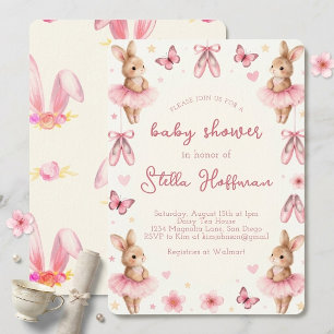 Rosa Ballerina-Hasen-Baby-Shower-Einladung Einladung