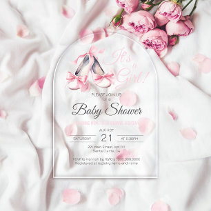 Rosa Ballerina It's A Girl Baby Shower Bogen Klar Acryleinladungen
