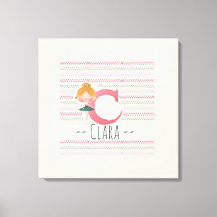 Rosa Ballerina Monogram C - Personalisiert Art Leinwanddruck