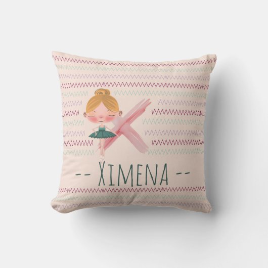 Rosa Ballerina Monogram X - Personalisierte Kunst Kissen (Vorderseite)