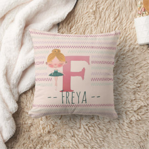 Rosa Ballerina-Monogramm F – Personalisierte Kunst Kissen
