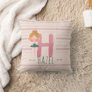 Rosa Ballerina-Monogramm H – Personalisierte Kunst Kissen
