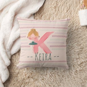 Rosa Ballerina-Monogramm K – Personalisierte Kunst Kissen