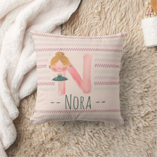 Rosa Ballerina-Monogramm N – Personalisierte Kunst Kissen