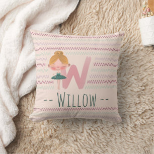 Rosa Ballerina-Monogramm W – Personalisierte Kunst Kissen