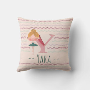 Rosa Ballerina-Monogramm Y – Personalisierte Kunst Kissen