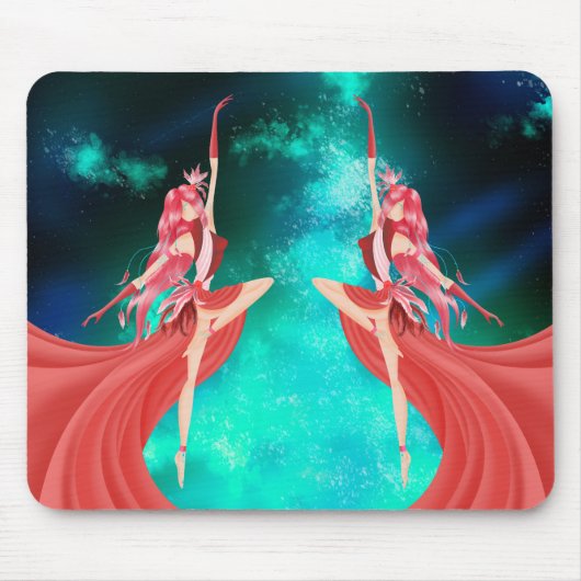 Rosa Ballerina Nachthimmel Smaragdgrün Mousepad (Vorne)