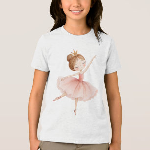 Rosa Ballerina Prinzessin Goldene Krone Aquarell K Tri-Blend Shirt