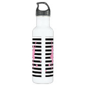 Rosa Ballerina Schwarz & Weiß Streifen Wasser Flas Edelstahlflasche (Rückseite)