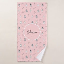 Rosa Ballerina und Blume Badehandtuch