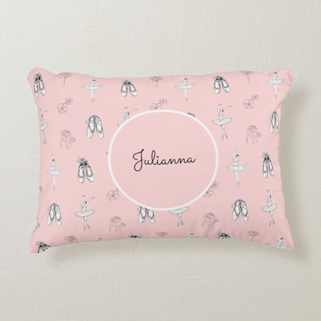 Rosa Ballerina und Blume Dekokissen (Vorderseite)