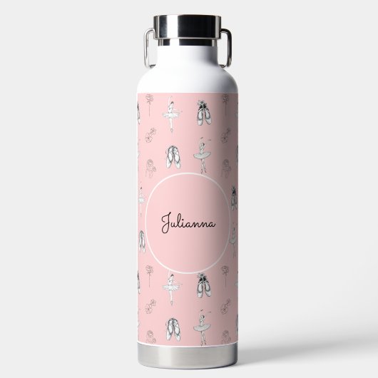 Rosa Ballerina und Blume Trinkflasche (Vorderseite)