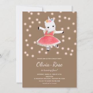 Rosa Ballerina Unicorn Girl Birthday Einladung