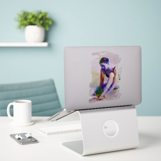 Rosa Ballerina Wasserfarbe Zeitgenössische Kunst Aufkleber (Laptop auf Schreibtisch)