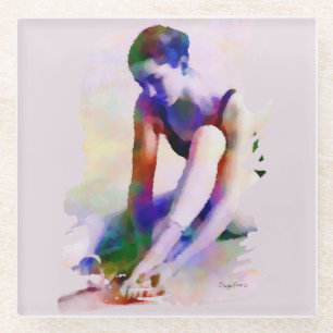 Rosa Ballerina Wasserfarbe Zeitgenössische Kunst Glasuntersetzer