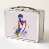 Rosa Ballerina Wasserfarbe Zeitgenössische Kunst Metall Brotdose (Vorderseite)