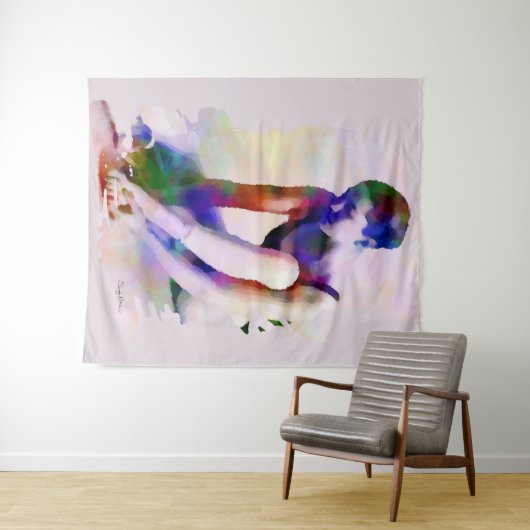 Rosa Ballerina Wasserfarbe Zeitgenössische Kunst Wandteppich (Beispiel (Horizontal))