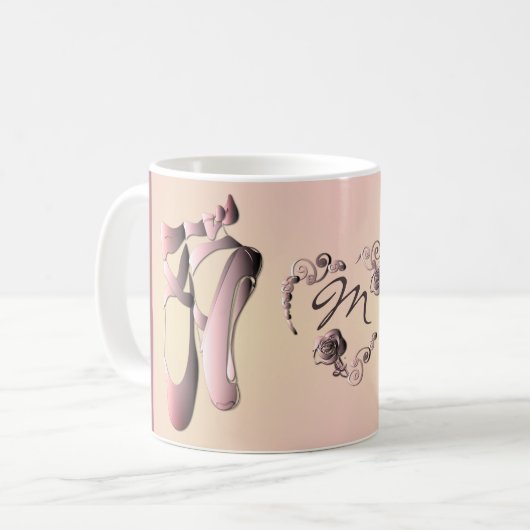 Rosa Ballet Zehenschuhe mit Monogramm Kaffeetasse (Vorderseite Links)