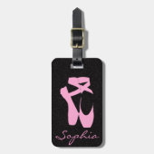 Rosa Ballett-Pantoffel auf schwarzem Gepäckanhänger (Vorderseite vertikal)