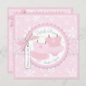 Rosa Ballettröckchen u. Schneeflocke-Doppelmädchen Dankeskarte (Vorne/Hinten)