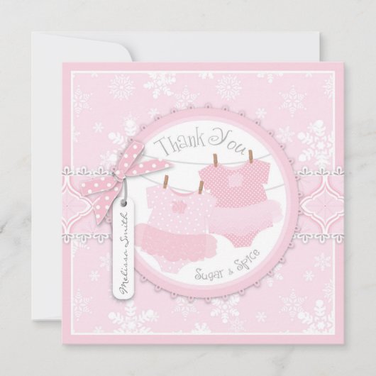 Rosa Ballettröckchen u. Schneeflocke-Doppelmädchen Dankeskarte (Vorderseite)