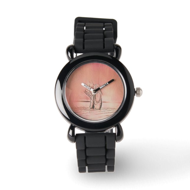 Rosa Ballettschuhe auf Pointe Armbanduhr (Vorderseite)