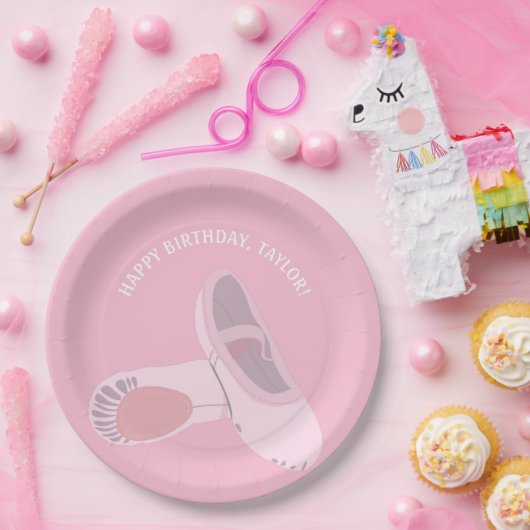 Rosa Ballettschuhe auf rosa Personalisiertem Party Pappteller (Party)