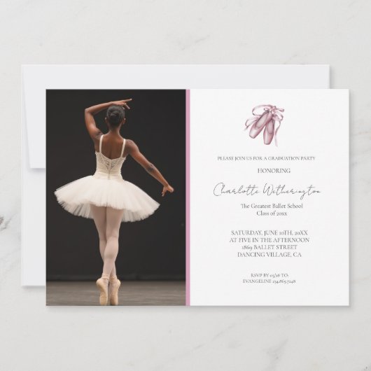Rosa Ballettschuhe Foto Abschluss Einladung (Vorderseite)