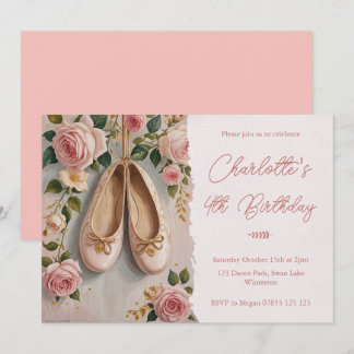 Rosa Ballettschuhe & Rose Geburtstag Einladung