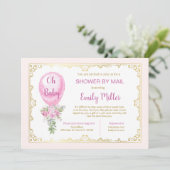 Rosa Ballon Babydusche Einladung (Stehend Vorderseite)