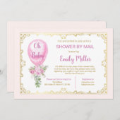 Rosa Ballon Babydusche Einladung (Vorne/Hinten)