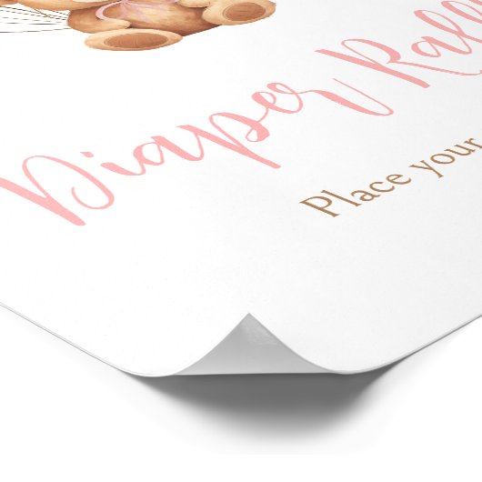 Rosa Ballon Boho Bear Babydusche Windelwanne Winde Poster (Ecke)