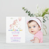 Rosa Ballon Einhorn Einladung zum Geburtstag Foto (Stehend Vorderseite)