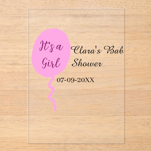 Rosa Ballon es ist ein Mädchen Dusche hinzufügen N Acryleinladungen (Vorderseite)