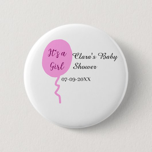 Rosa Ballon es ist ein Mädchen Dusche hinzufügen N Button (Vorderseite)