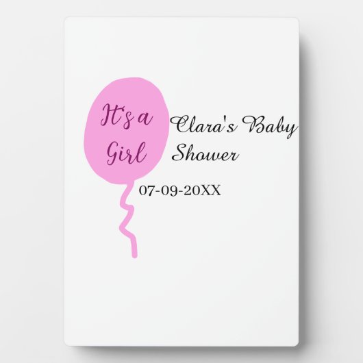 Rosa Ballon es ist ein Mädchen Dusche hinzufügen N Fotoplatte (Vorderseite)