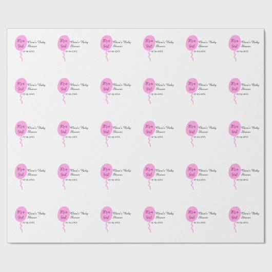 Rosa Ballon es ist ein Mädchen Dusche hinzufügen N Geschenkpapier (Flach)