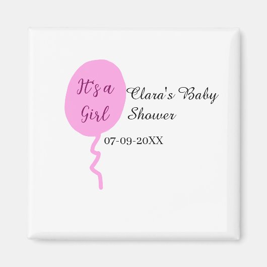 Rosa Ballon es ist ein Mädchen Dusche hinzufügen N Magnet (Vorne)