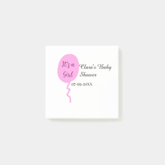 Rosa Ballon es ist ein Mädchen Dusche hinzufügen N Post-it Klebezettel (Vorderseite)