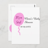 Rosa Ballon es ist ein Mädchen Dusche hinzufügen N Postkarte (Vorne/Hinten)